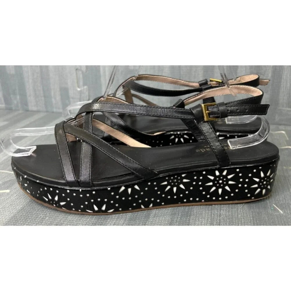 Kate Spade New York Tonie Strappy Sandals Black Women's Size 7.5M Floral Leather